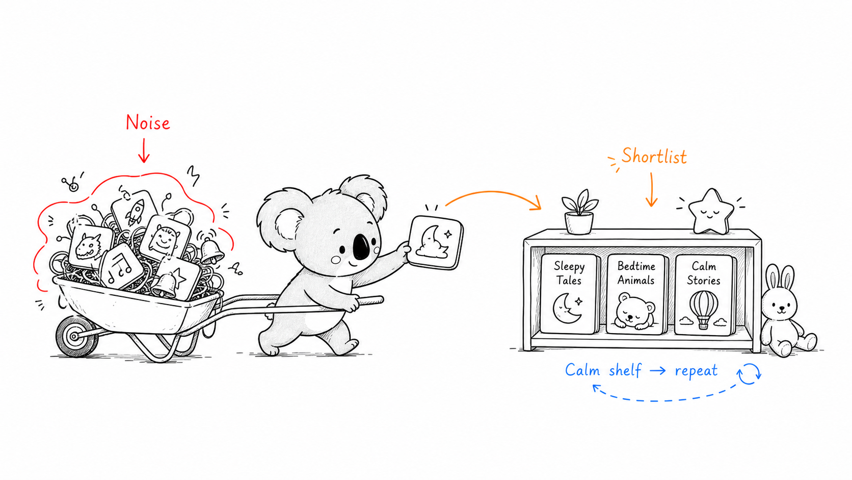 Doala turns a noisy pile of choices into a small calm story shelf